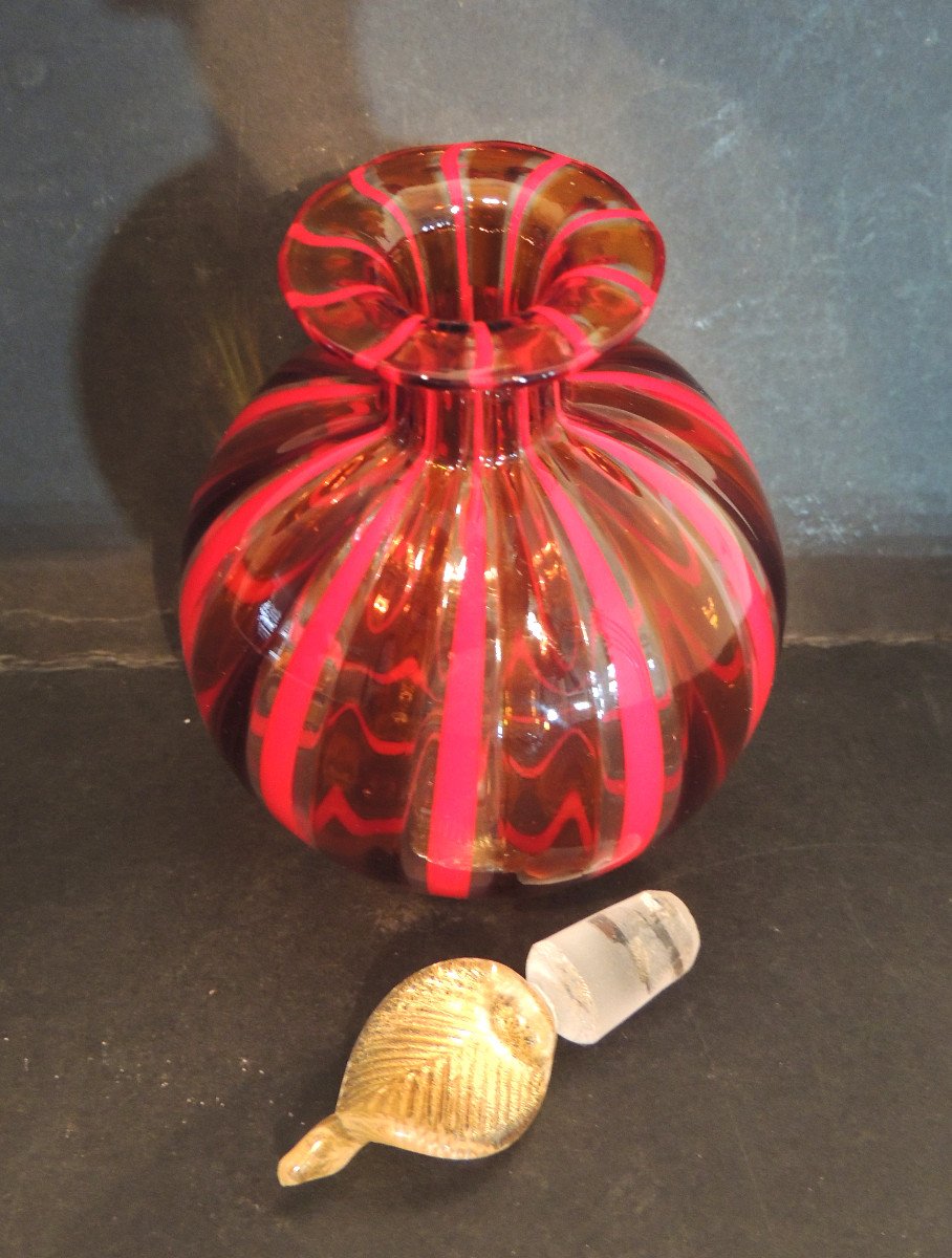 Perfume Bottle, Colored Blown Bottle, Ateliers De Murano Glassware, 80s, 20th-photo-4