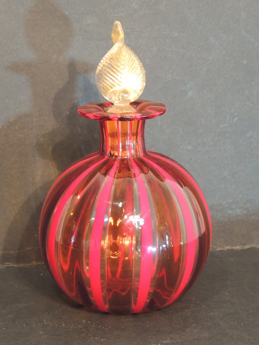 Perfume Bottle, Colored Blown Bottle, Ateliers De Murano Glassware, 80s, 20th-photo-2