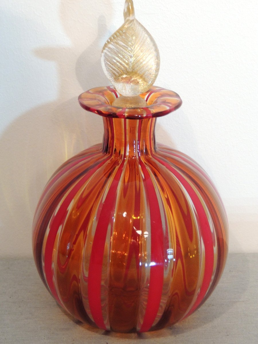 Perfume Bottle, Colored Blown Bottle, Ateliers De Murano Glassware, 80s, 20th