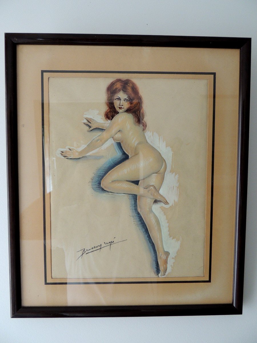 Elegant Nude, Watercolor Drawing By René Bresson, Bordeaux Painter Born 1900, Illustrator...-photo-4