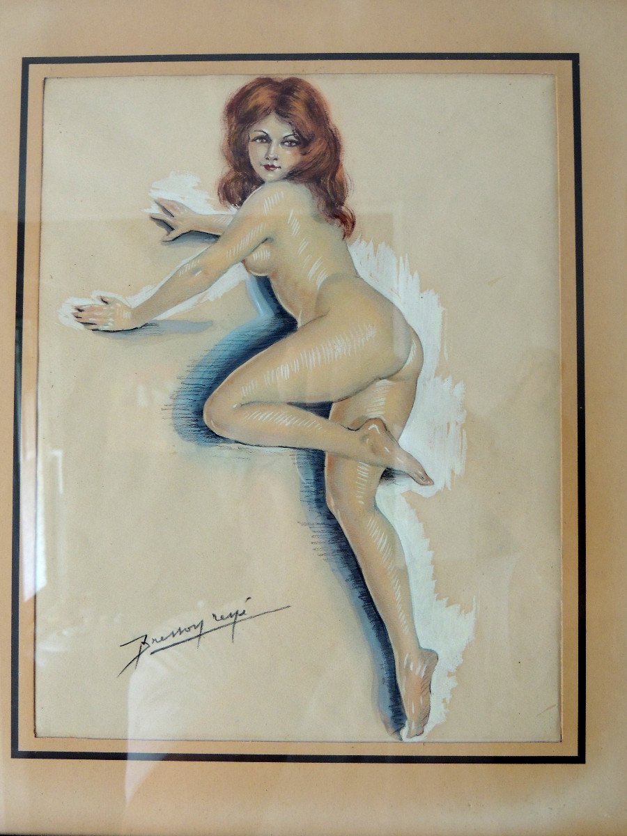 Elegant Nude, Watercolor Drawing By René Bresson, Bordeaux Painter Born 1900, Illustrator...-photo-2