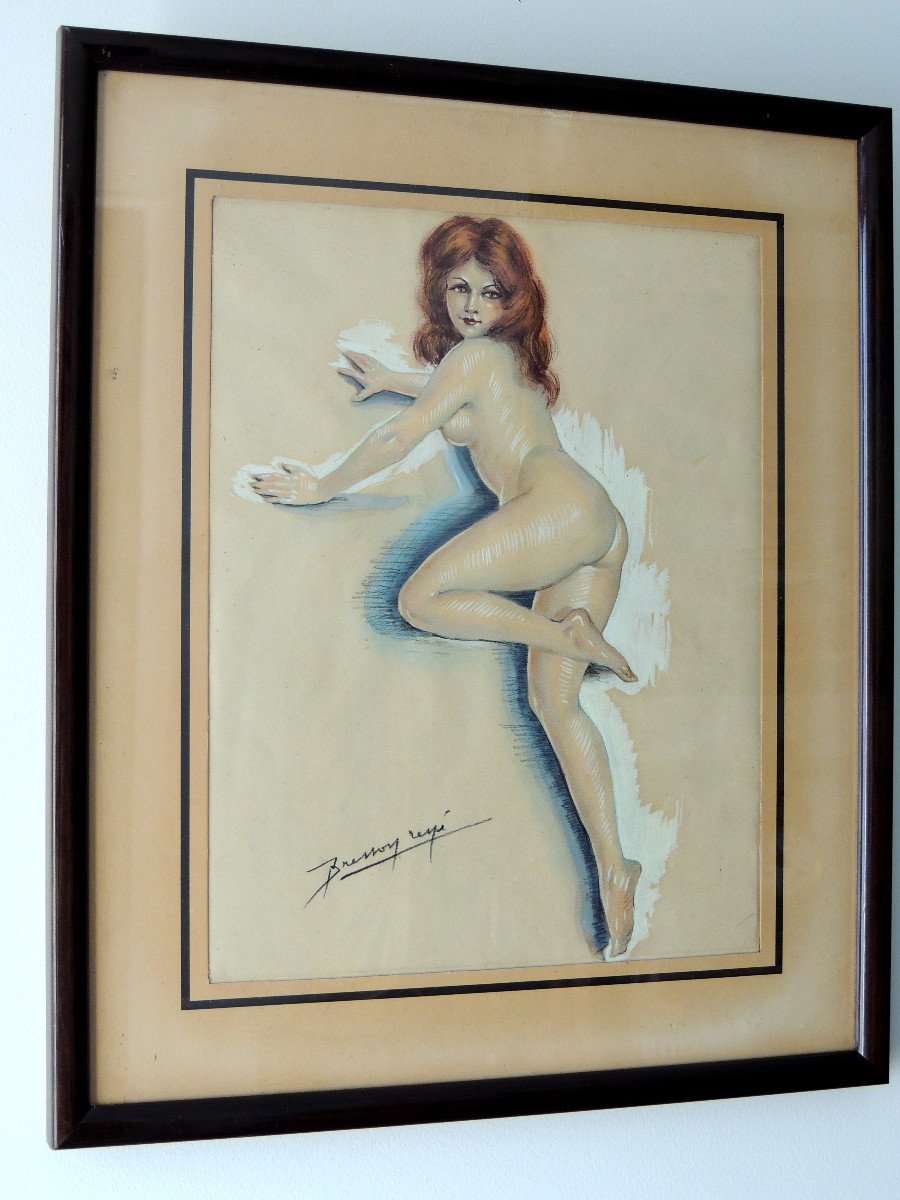 Elegant Nude, Watercolor Drawing By René Bresson, Bordeaux Painter Born 1900, Illustrator...