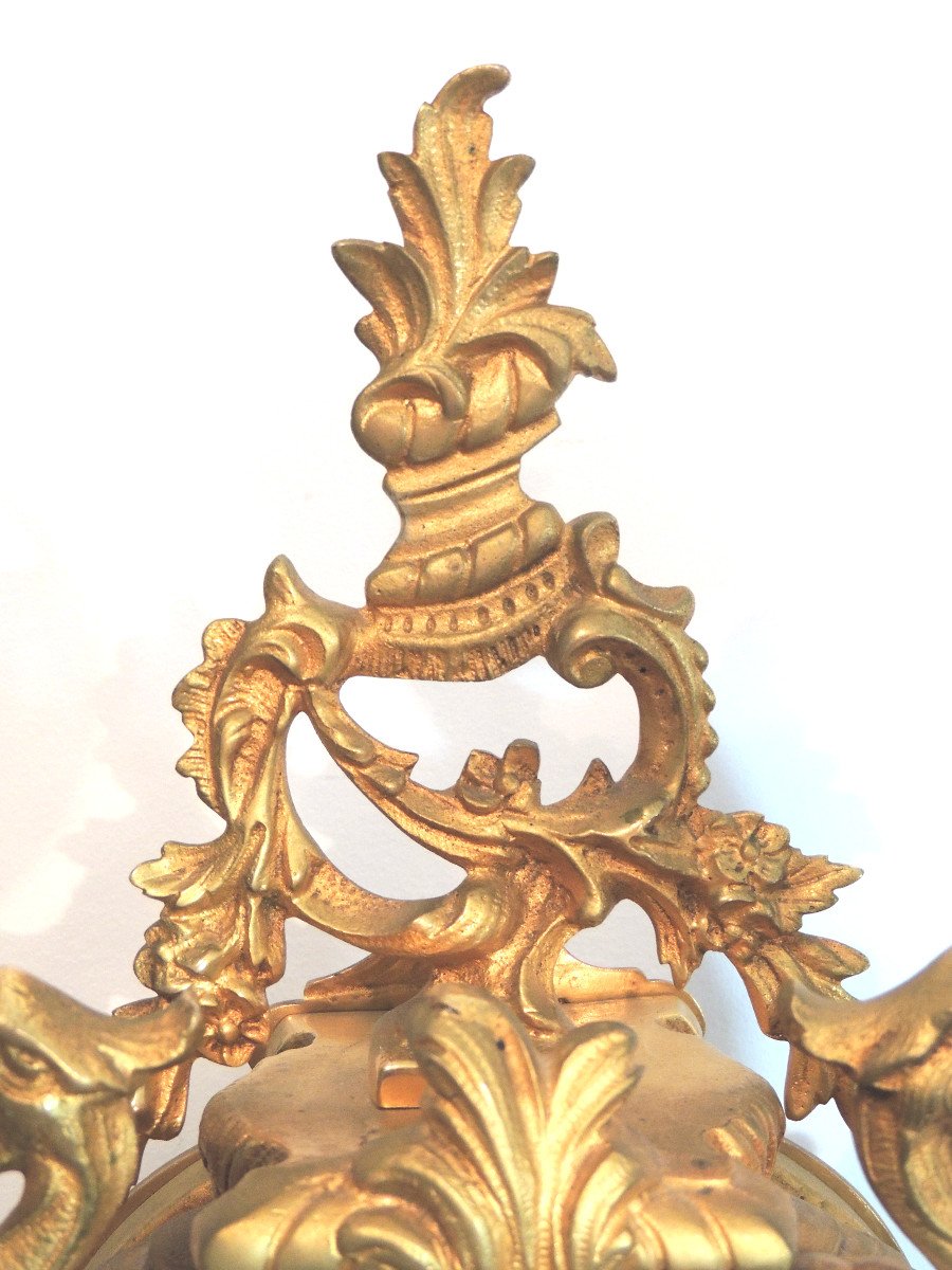 Mantel Clock In Gilt Bronze, Trim, Pendulum, Cartel Louis XV Rocaille Style 19th-photo-3