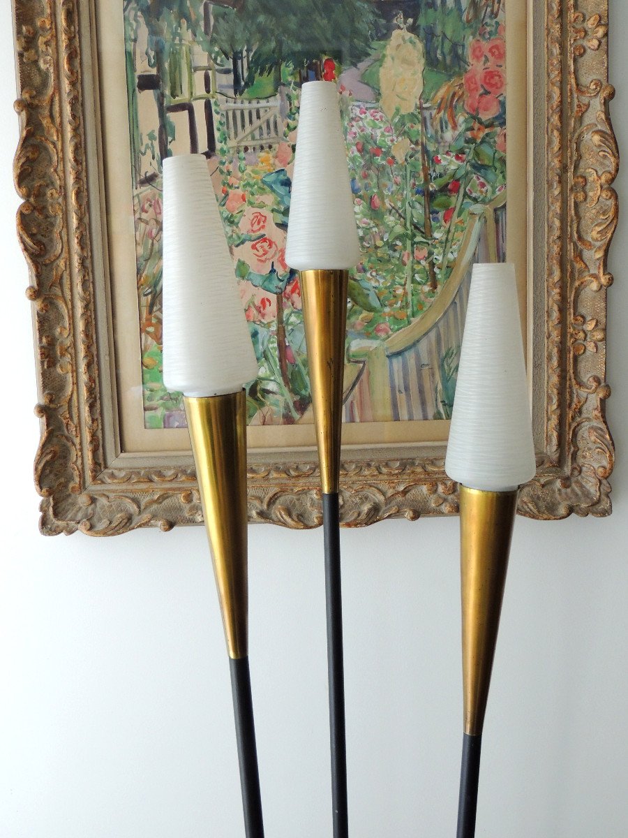 Floor Lamp, Arlus Floor Lamp With 3 Lights With Its 3 Conical Opalines, 50s, 20th-photo-3