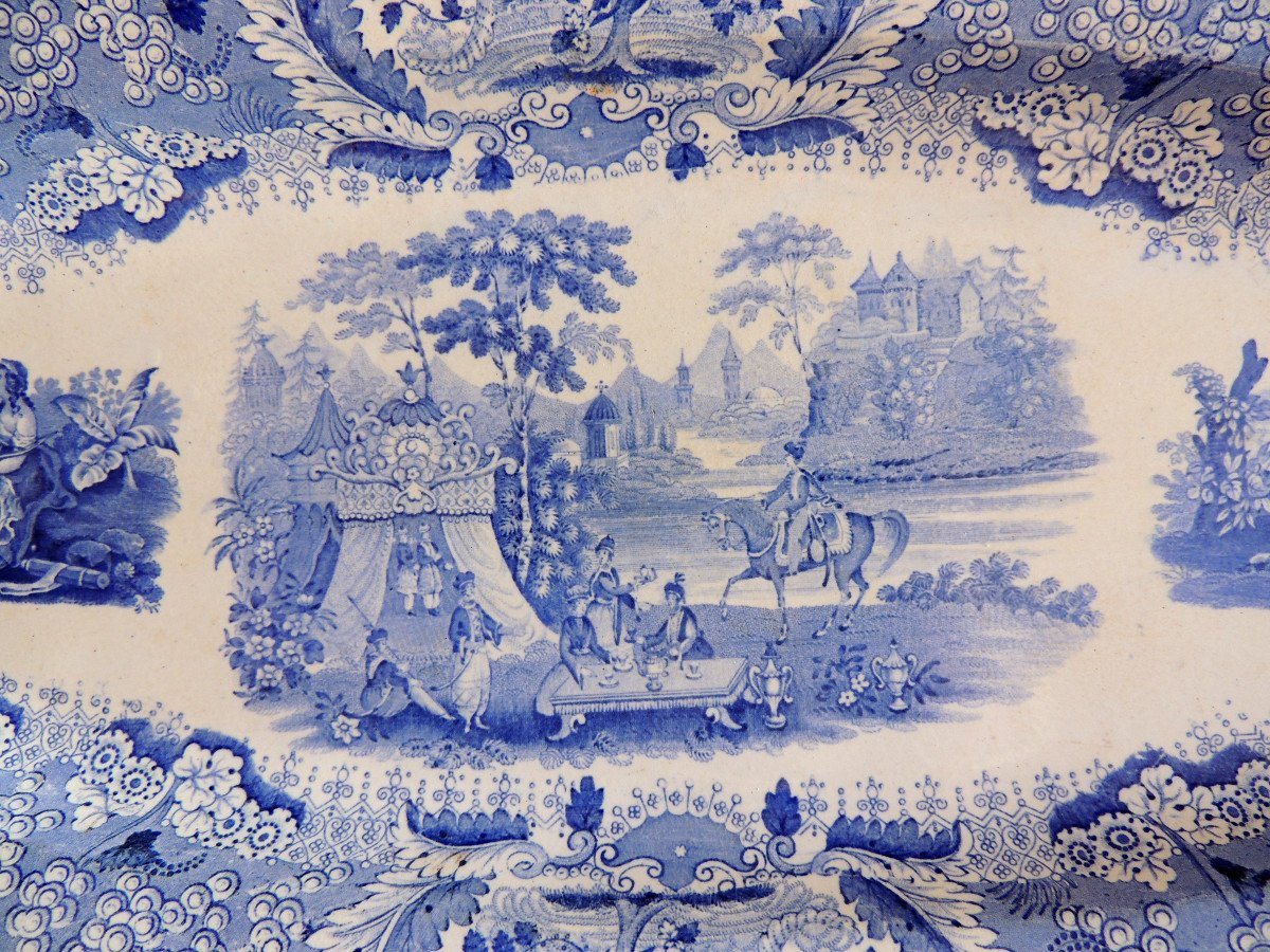 Large Oval Dish, Earthenware David Johnston Et Compagnie, Bordeaux, Printed In Blue Camaïeu 19th-photo-2