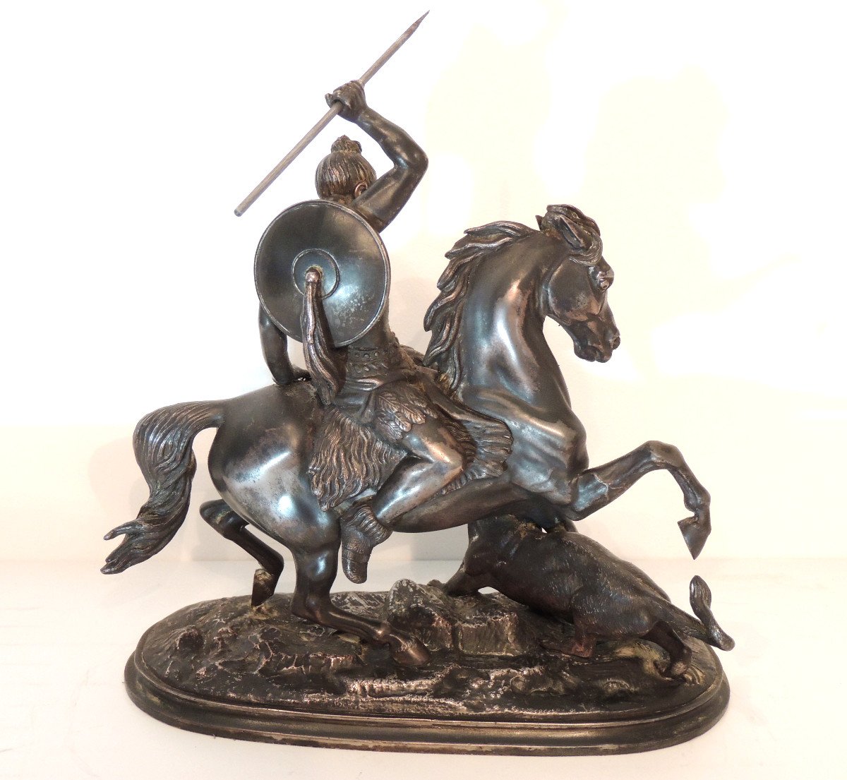 Sculpture, Statue Of A Mongolian Horseman Hunting A Lioness, 19th-photo-1