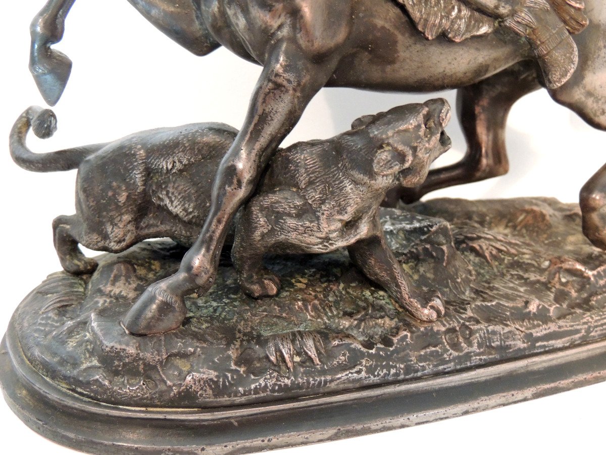 Sculpture, Statue Of A Mongolian Horseman Hunting A Lioness, 19th-photo-2