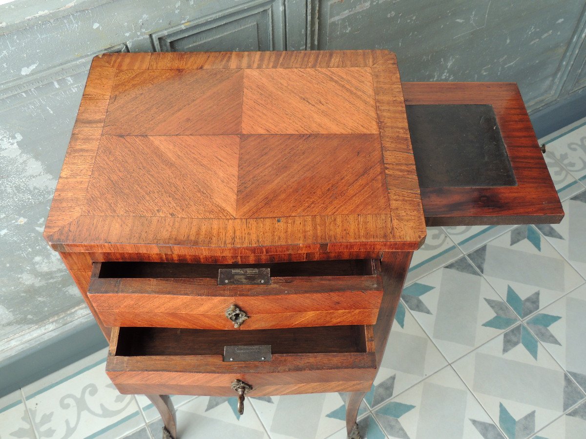 Louis XV Bedside Table In Rose And Rosewood Veneer, Early 19th Century-photo-4