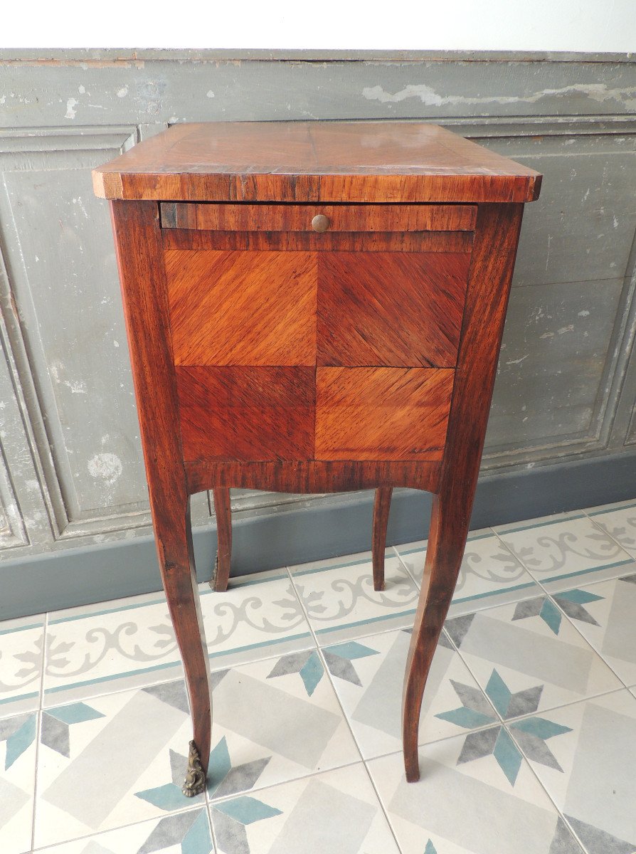 Louis XV Bedside Table In Rose And Rosewood Veneer, Early 19th Century-photo-5