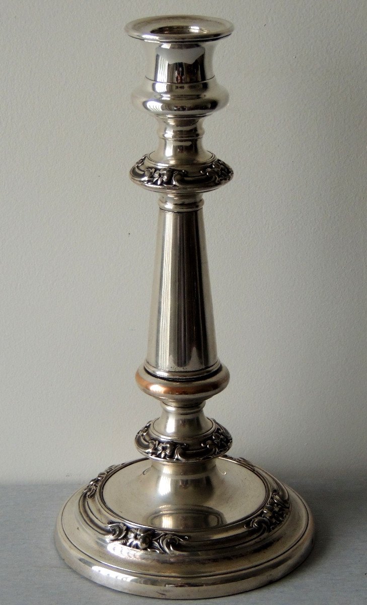 Pair Of Silver Metal Candlesticks, Pair Of Art Deco Torches From The 20th Century-photo-3