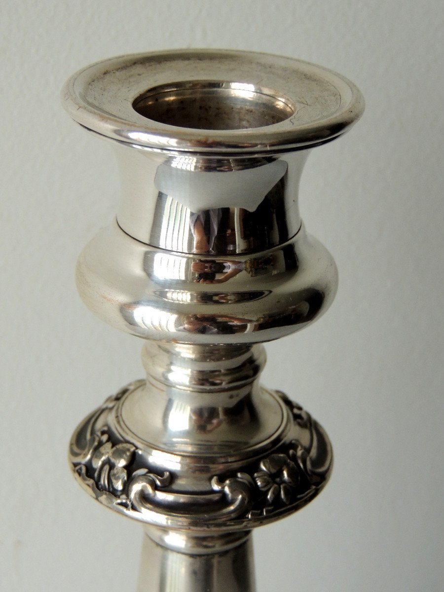 Pair Of Silver Metal Candlesticks, Pair Of Art Deco Torches From The 20th Century-photo-1