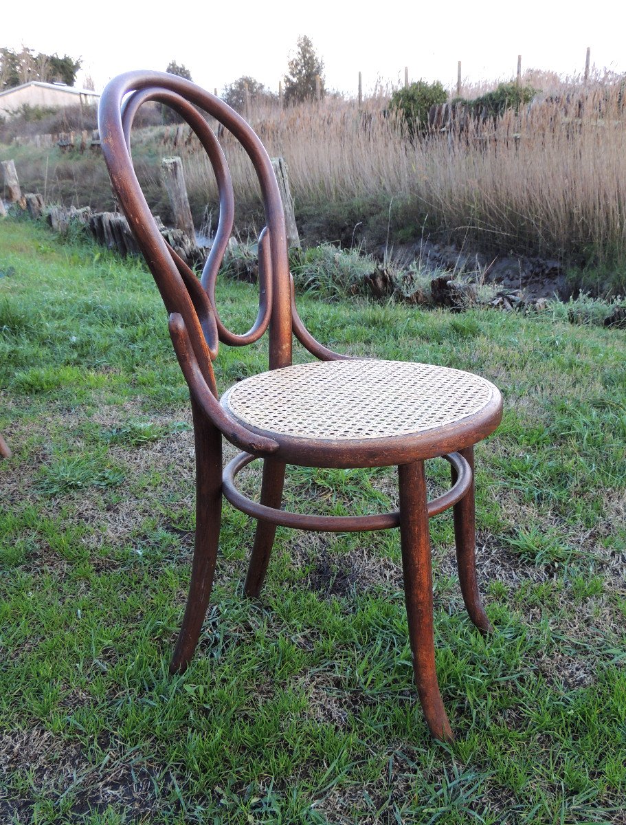 4 Chaises Bistrot En Bois Courbé Fischel Thonet N° 20  Oméga 1900 -1915 ,assises Cannées 20 ème-photo-2