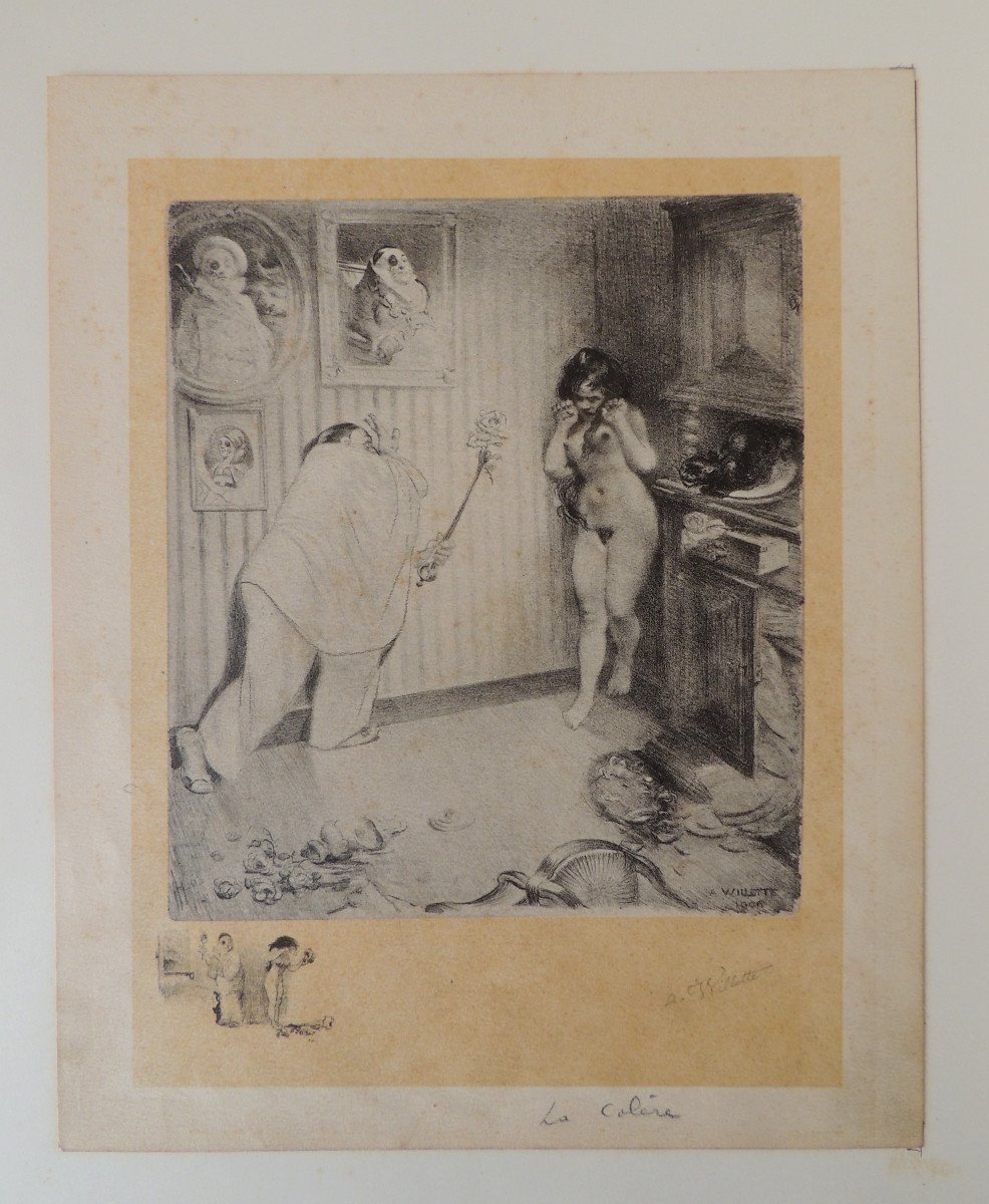 Adolphe Willette (1857 - 1926 ) Lithographies  Originales Les 7 Péchés Capitaux 1917 ,  20 ème-photo-1