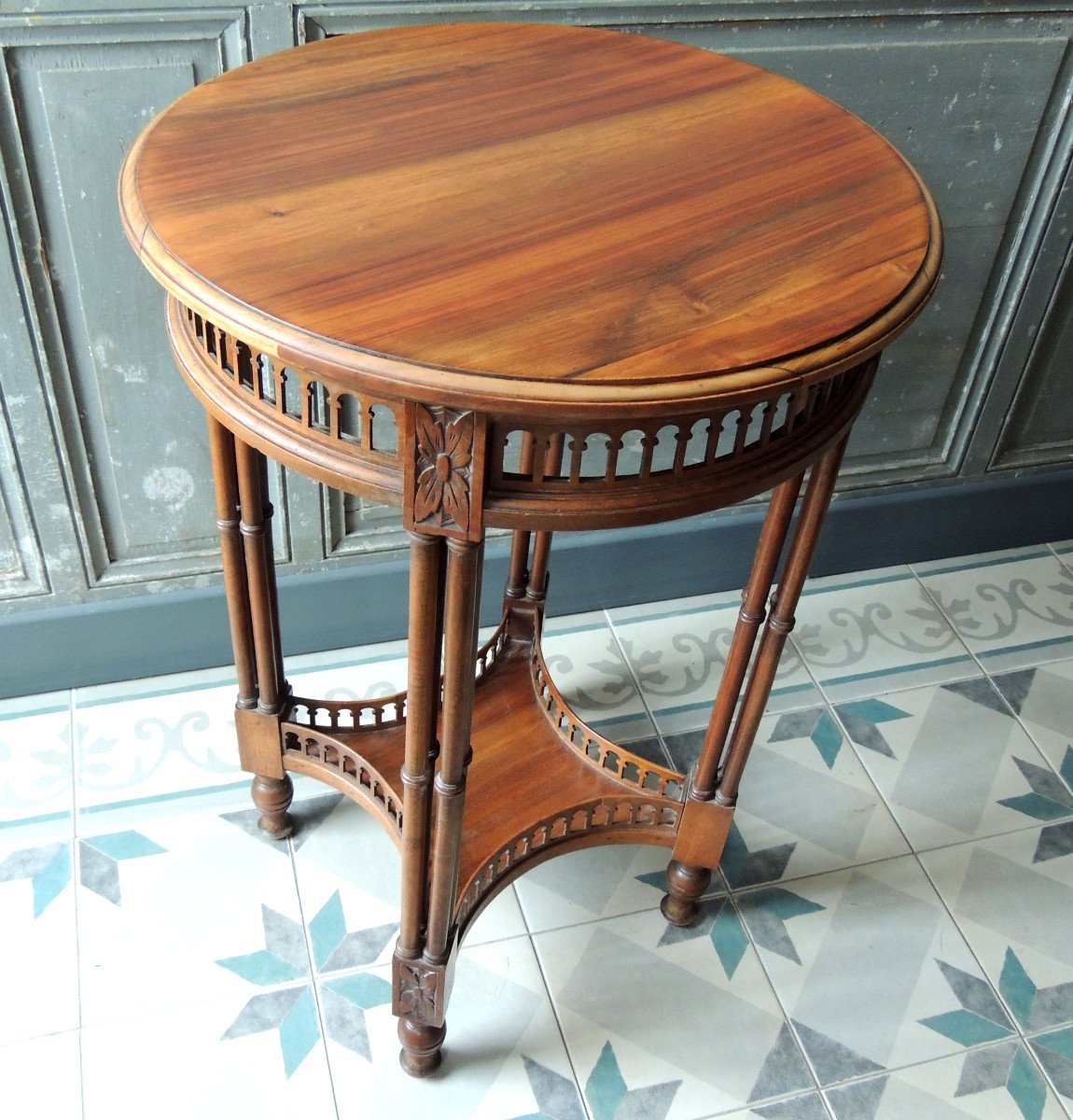 Side Table In Blond Walnut, Small Bolster, Henri II Style Coffee Table, 19th