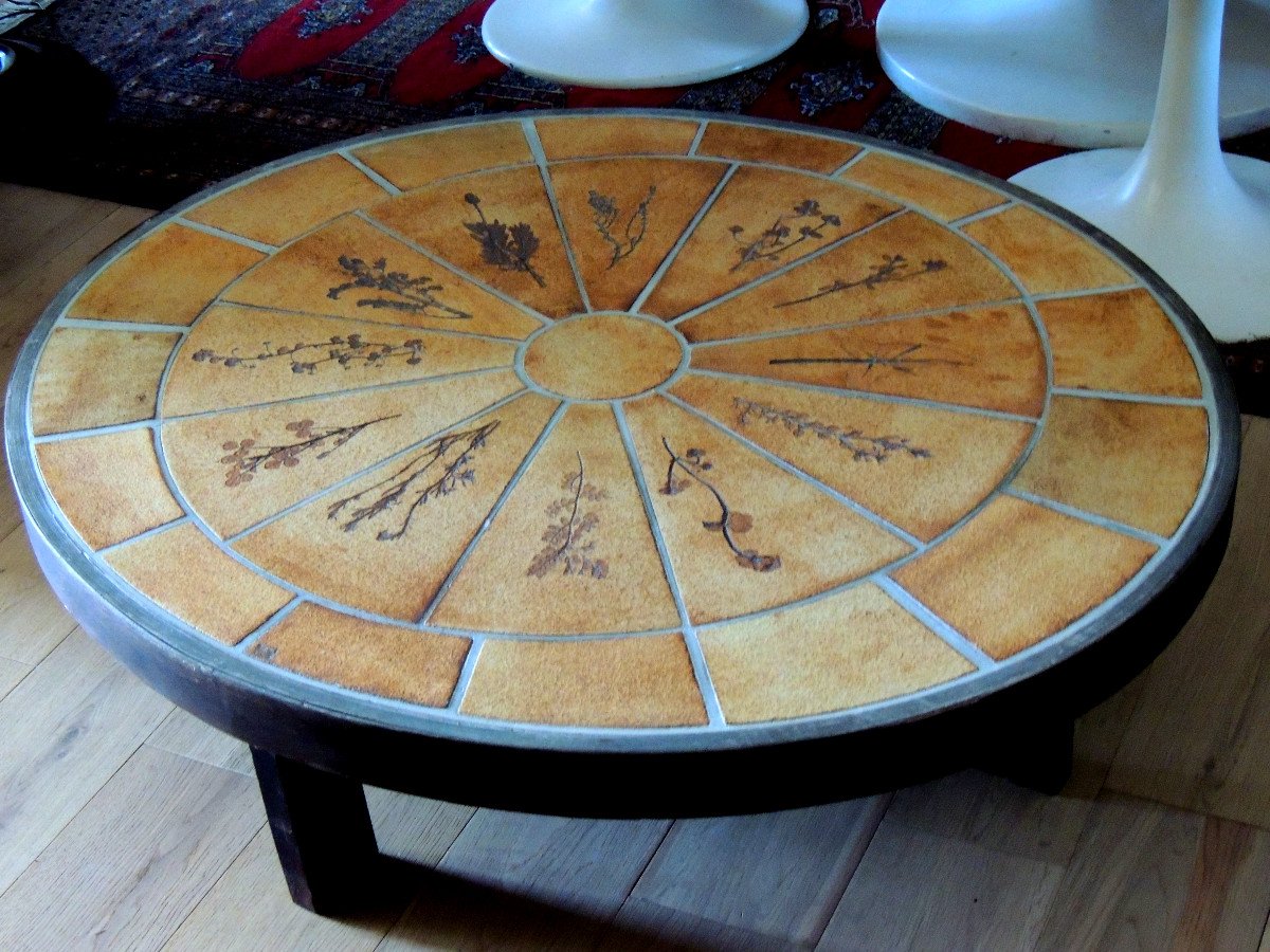 Coffee Table, Roger Capron 1922 - 2006, Herbarium Model Ceramic Tiles, 20th Century