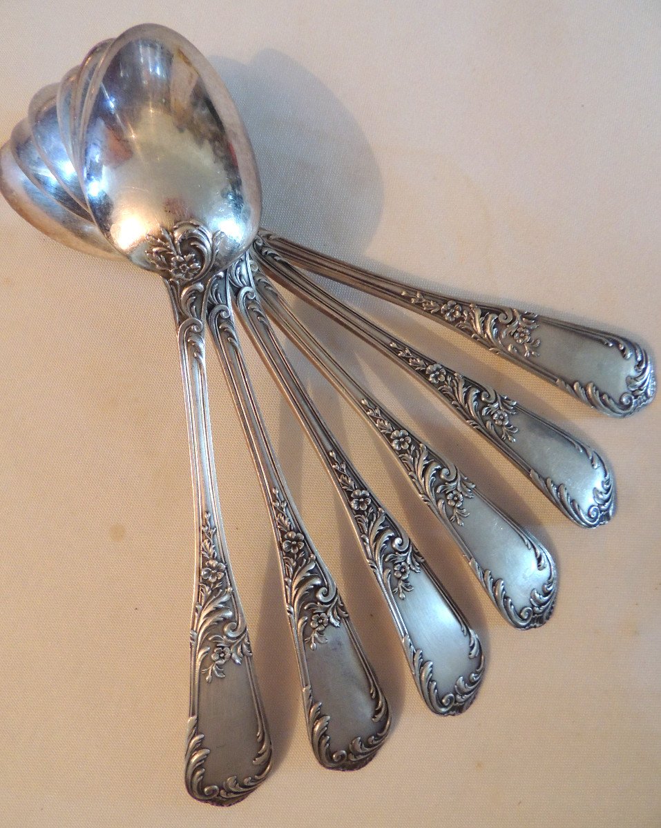 Christofle, 17 Silver Metal Cutlery Model Marly (rocaille Style), 20th-photo-3