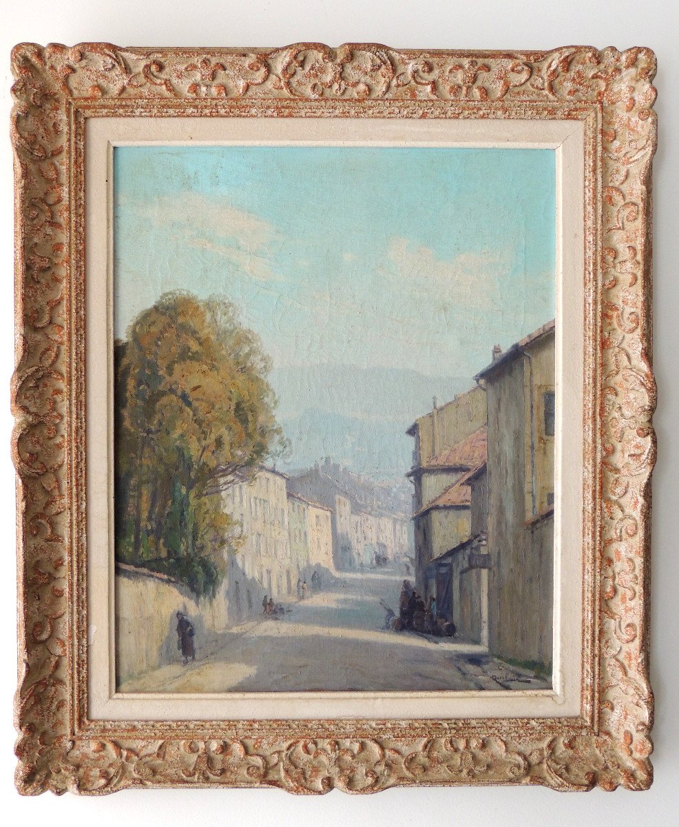 Huile Sur Toile , Tableau Rue d'Un Village ,cadre Montparnasse , Signé En Bas à Droite , 19 ème