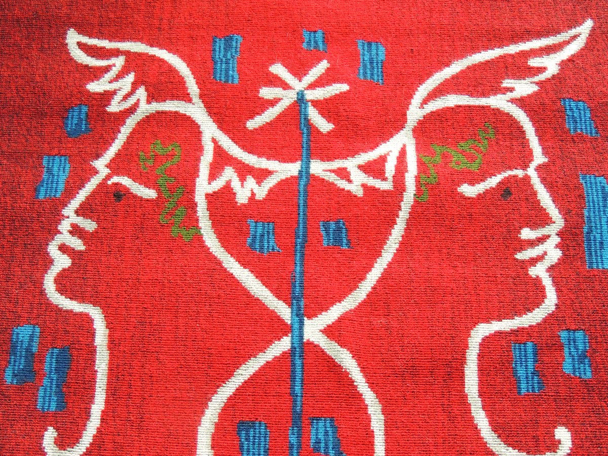 Tapis , Tapisseie En Laine Le Caducée De Jean Cocteau  1963 , Art Moderne , 20 ème Siècle-photo-1