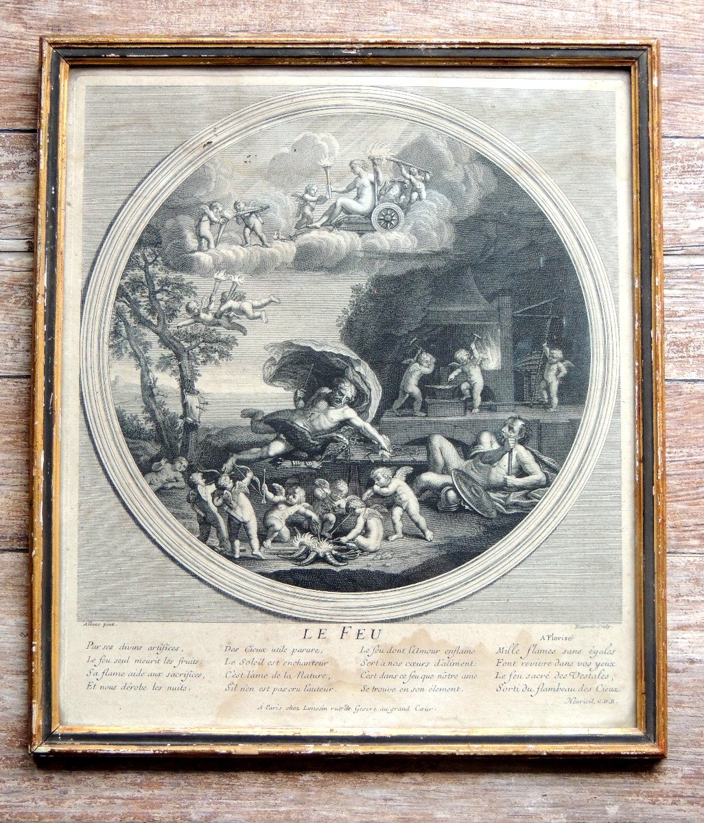 Estampe , Eau Forte Le Feu d'Albane Pinx  Gravée Par Le Sculpteur Beauvais 1687 - 1763 ,18 ème -photo-2