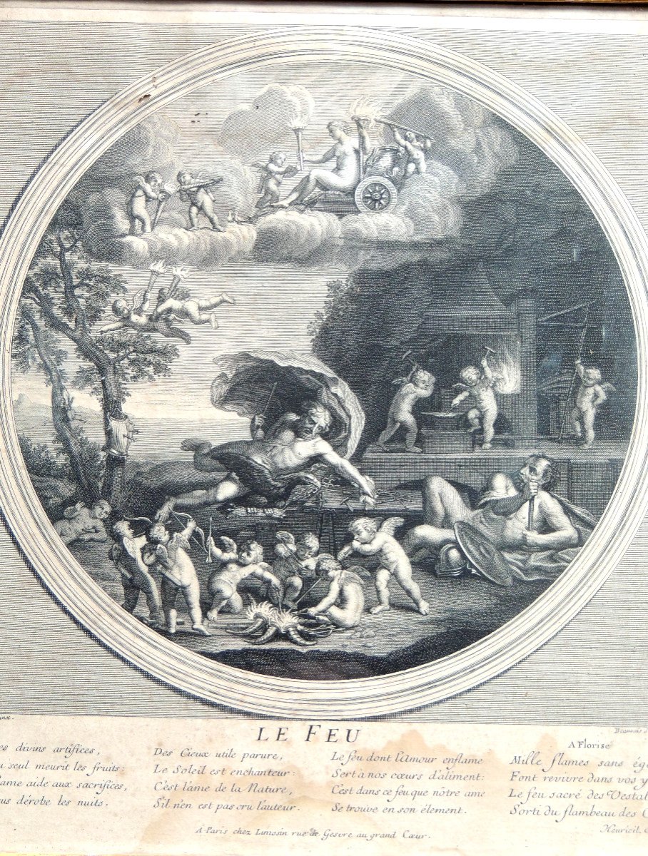 Print, Etching The Fire Of Albane Pinx Engraved By The Sculptor Beauvais 1687 - 1763, 18th -photo-3