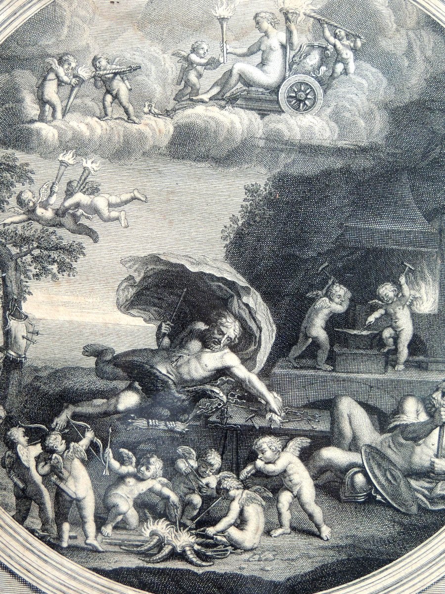 Estampe , Eau Forte Le Feu d'Albane Pinx  Gravée Par Le Sculpteur Beauvais 1687 - 1763 ,18 ème -photo-3