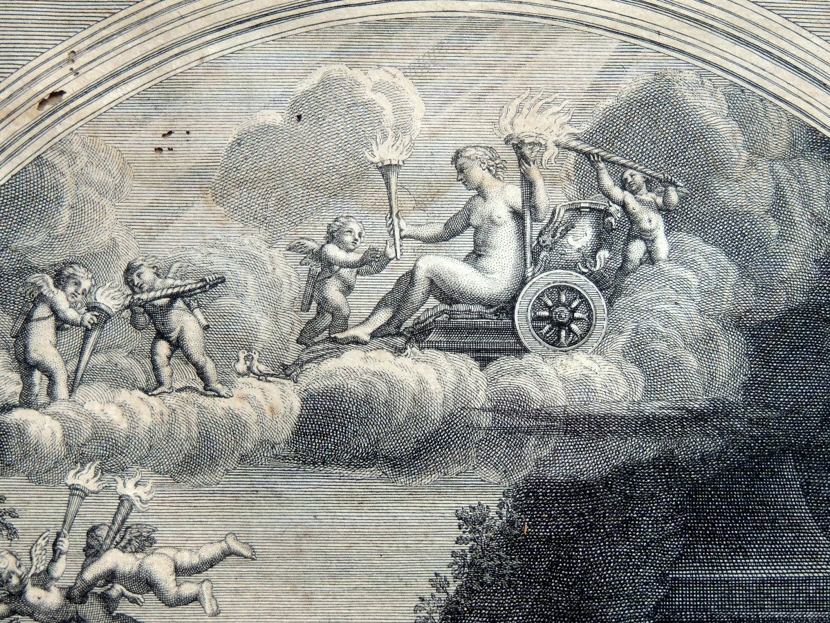 Estampe , Eau Forte Le Feu d'Albane Pinx  Gravée Par Le Sculpteur Beauvais 1687 - 1763 ,18 ème -photo-5