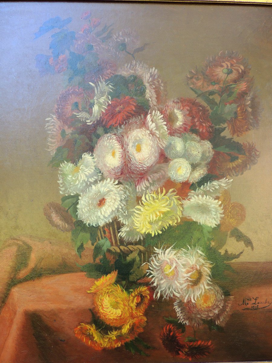 Oil On Canvas, Floral Still Life, Marie Laroche 1878, Napoleon III, 19th Century-photo-3