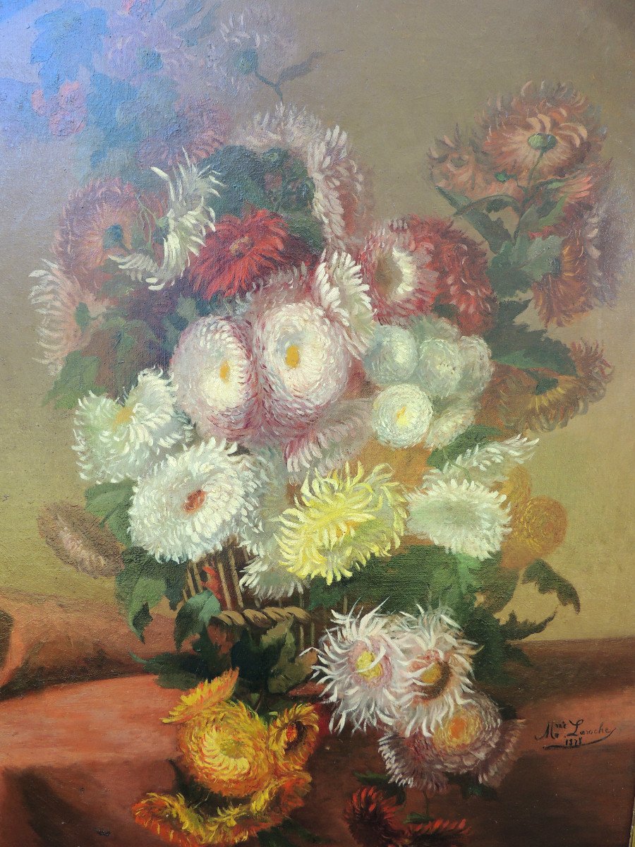 Oil On Canvas, Floral Still Life, Marie Laroche 1878, Napoleon III, 19th Century-photo-4