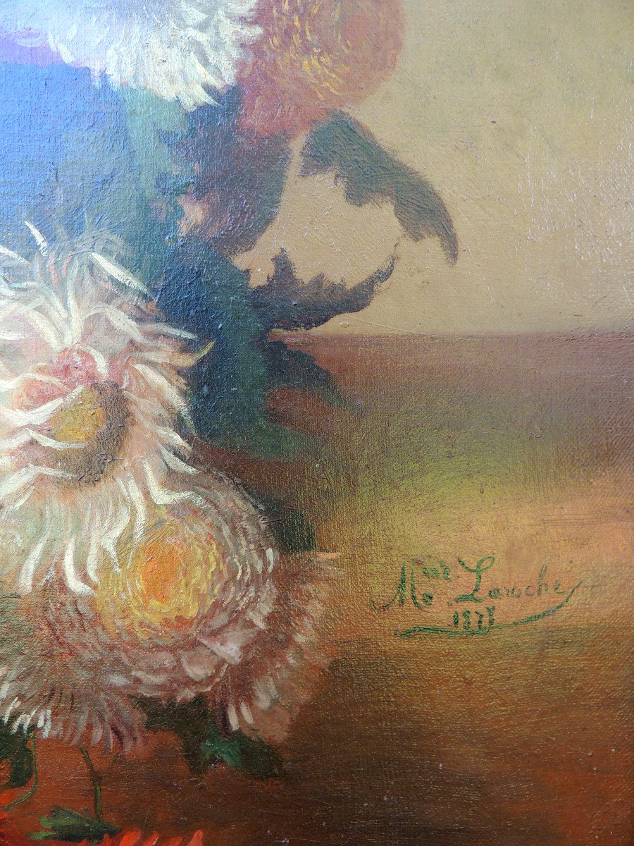 Oil On Canvas, Floral Still Life, Marie Laroche 1878, Napoleon III, 19th Century-photo-1