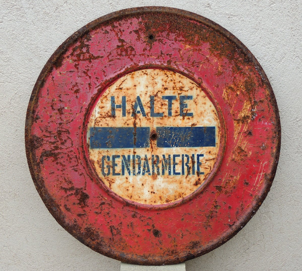 Old Painted Tole, Large Plaque, Signage Panel, Gendarmerie Stop, 20th Century-photo-2