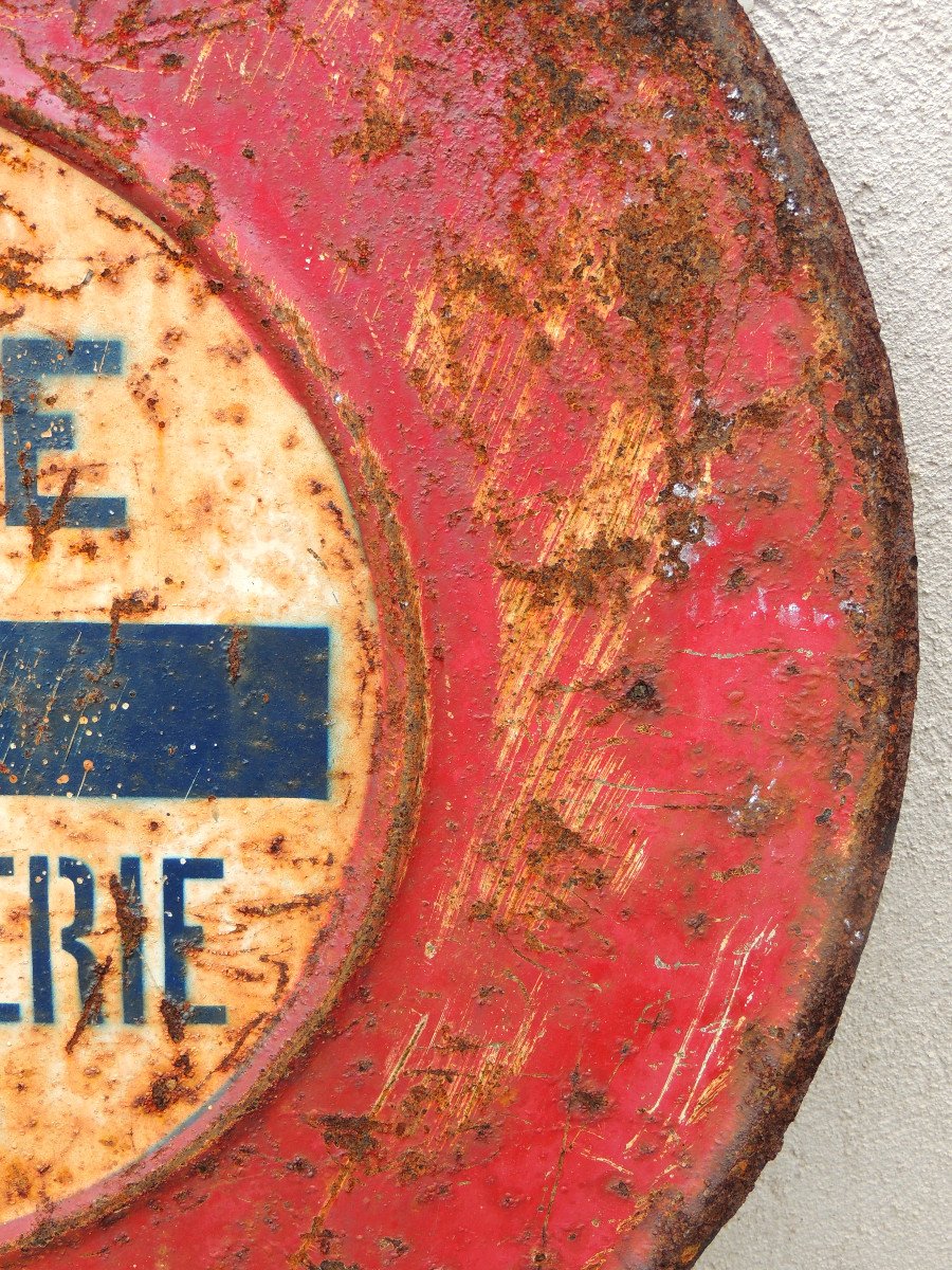 Old Painted Tole, Large Plaque, Signage Panel, Gendarmerie Stop, 20th Century-photo-1