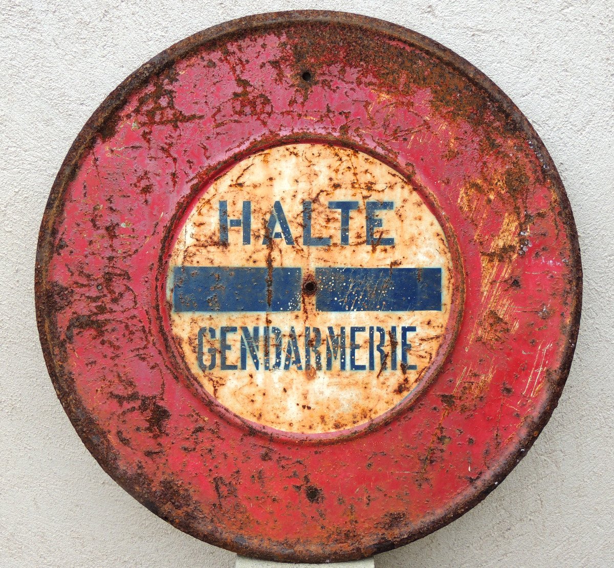 Old Painted Tole, Large Plaque, Signage Panel, Gendarmerie Stop, 20th Century