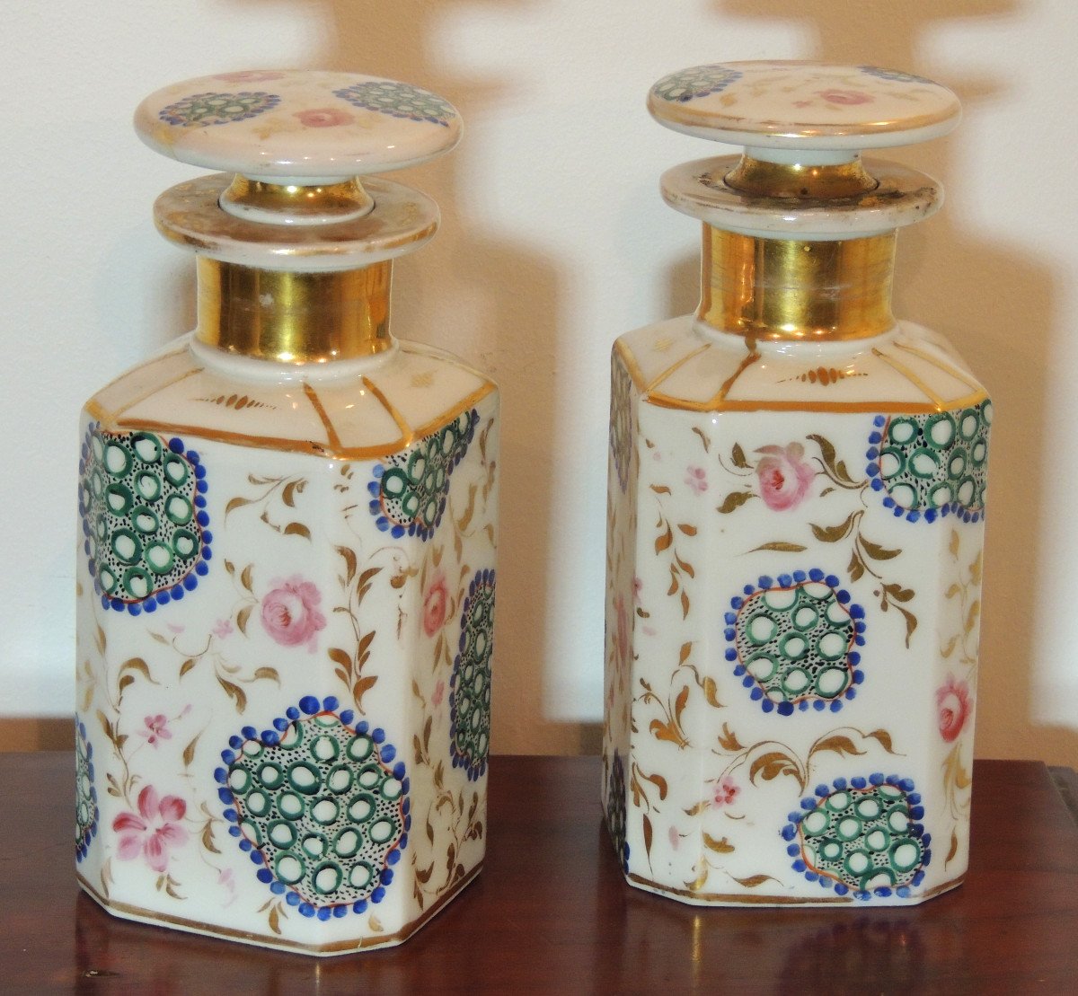 Pair Of 19th Century "old Paris" Porcelain Perfume Bottles