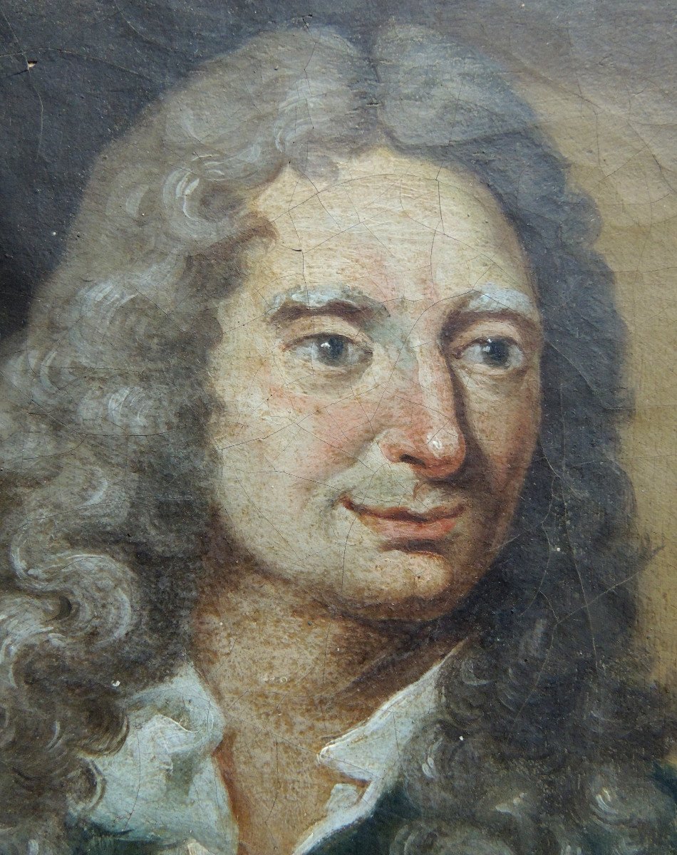 Portrait De Nicolas Boileau Dit Despreaux ( 1636 - 1711 ) ,peinture à Huile Sur Toile , 18 ème -photo-1