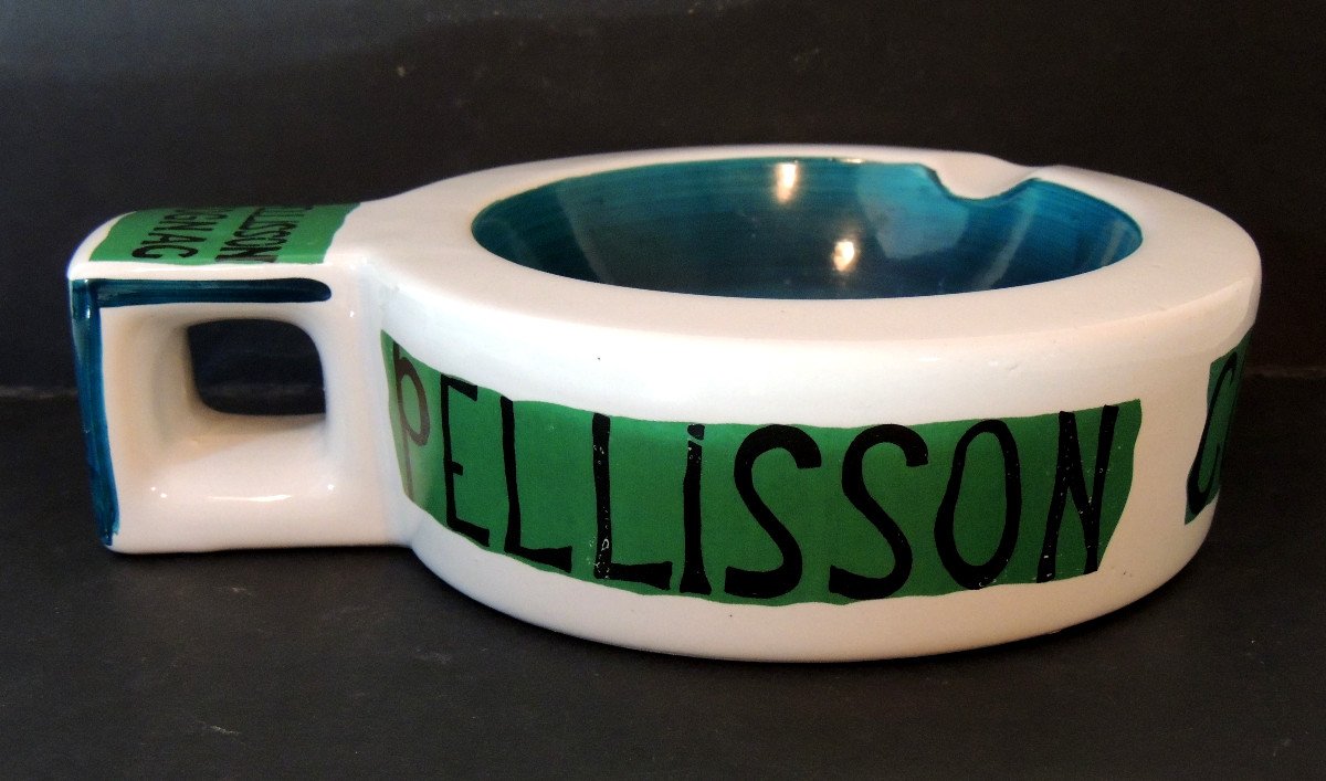 Ashtray, Advertising Ashtray For Pellisson Cognac In Enameled Ceramic, 20th Century -photo-1