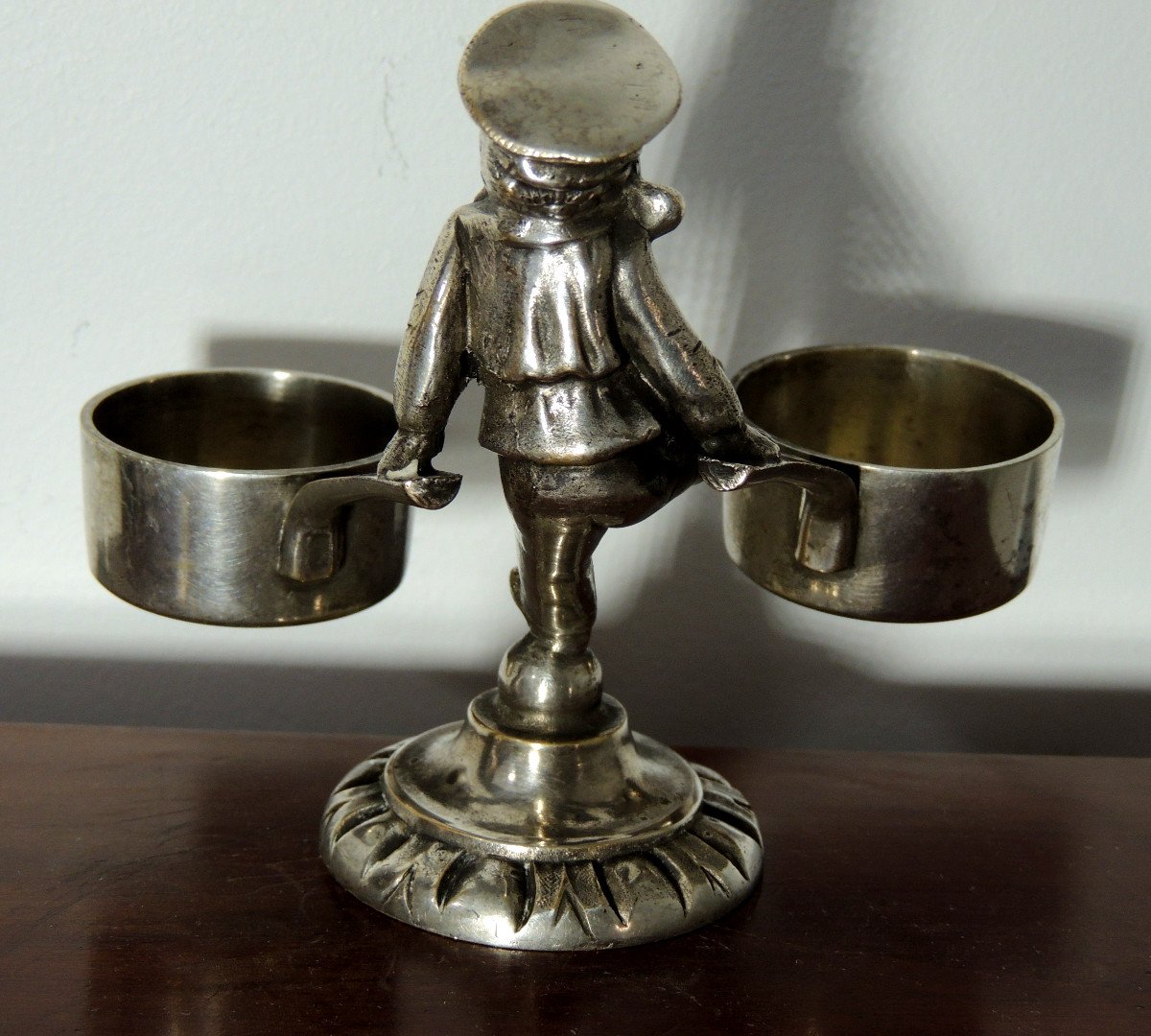 Silver Saléron, Young Cook In The Middle Of His Two Saucepans, 19th Century Tableware-photo-4