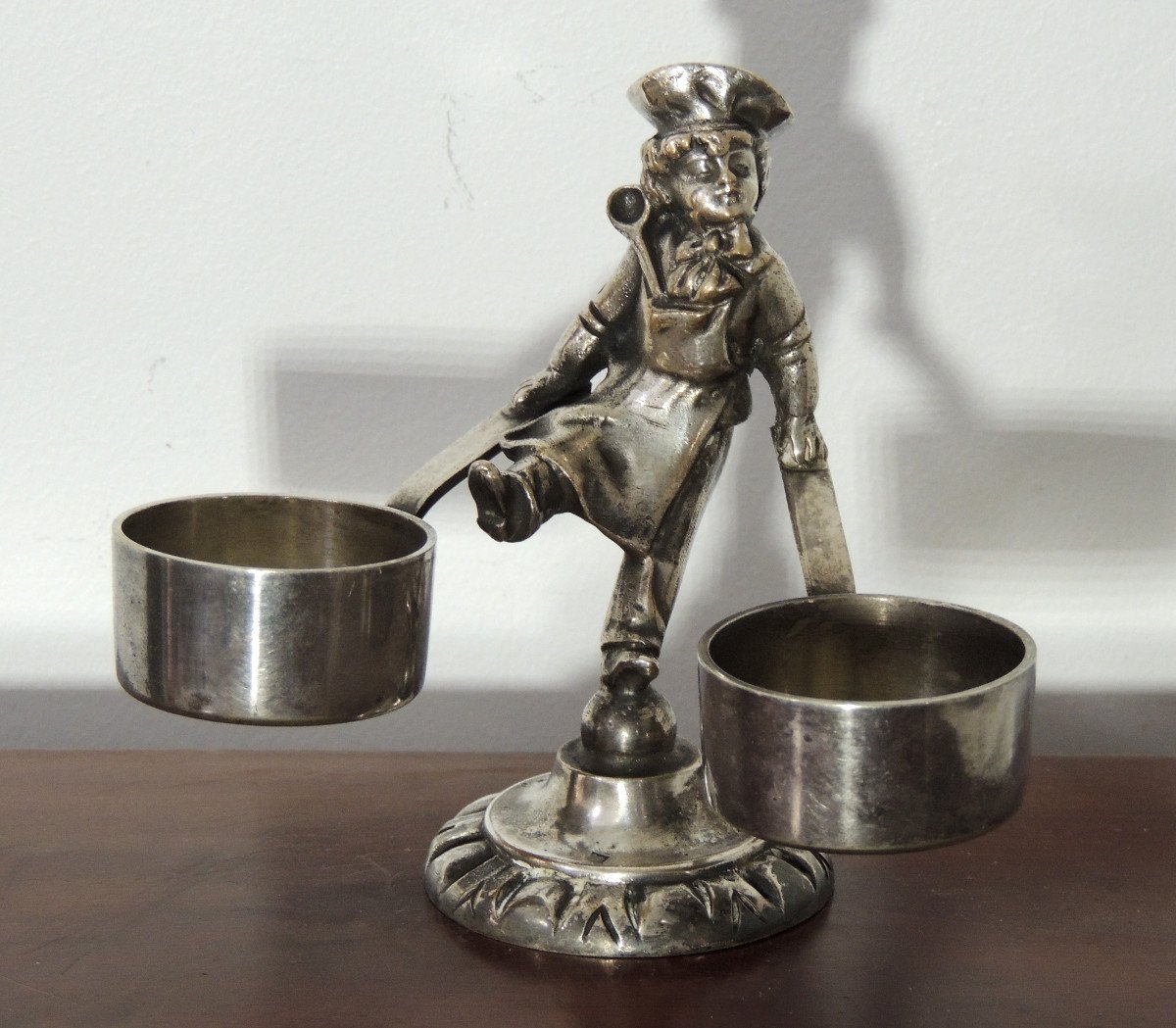 Silver Saléron, Young Cook In The Middle Of His Two Saucepans, 19th Century Tableware