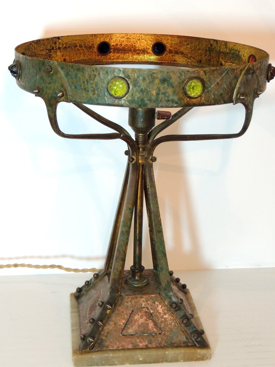 Pied De Lampe Tiffany ,bronze Cuivre Et Laiton , Luminaire Proposé Sans Chapeau , fin 19 ème -photo-2