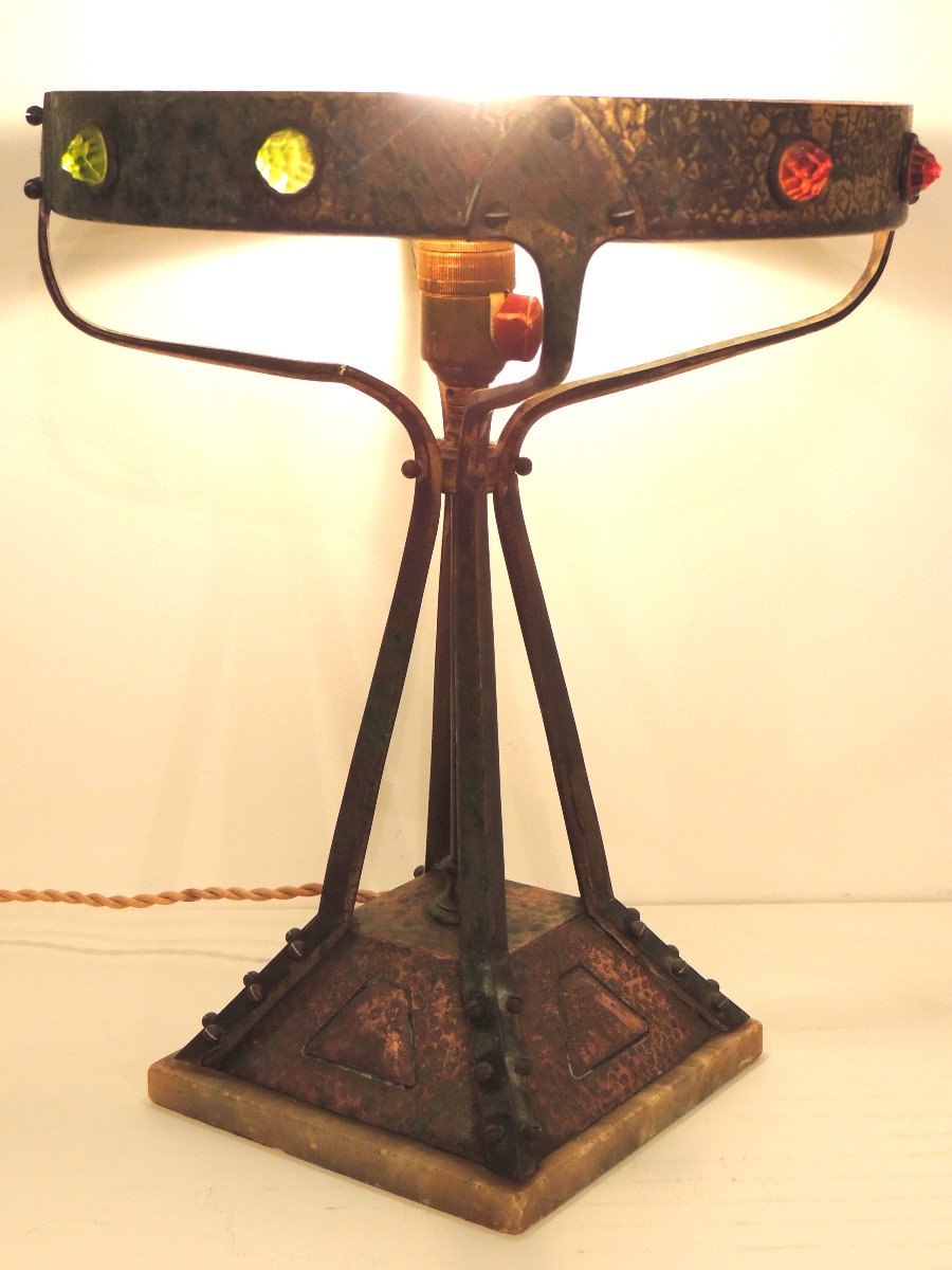 Pied De Lampe Tiffany ,bronze Cuivre Et Laiton , Luminaire Proposé Sans Chapeau , fin 19 ème -photo-3