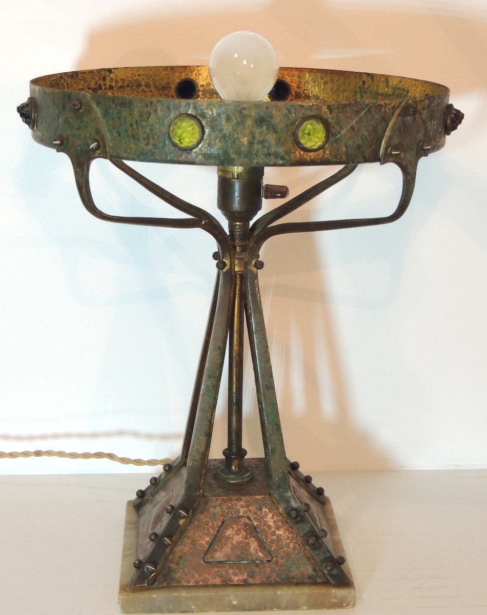 Pied De Lampe Tiffany ,bronze Cuivre Et Laiton , Luminaire Proposé Sans Chapeau , fin 19 ème -photo-1