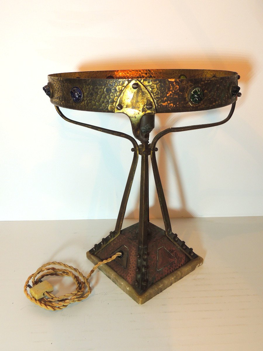 Pied De Lampe Tiffany ,bronze Cuivre Et Laiton , Luminaire Proposé Sans Chapeau , fin 19 ème -photo-3