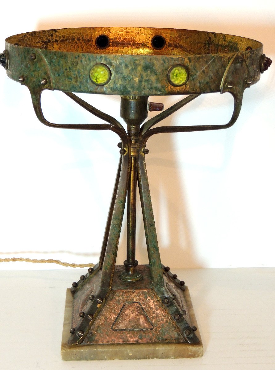 Pied De Lampe Tiffany ,bronze Cuivre Et Laiton , Luminaire Proposé Sans Chapeau , fin 19 ème 