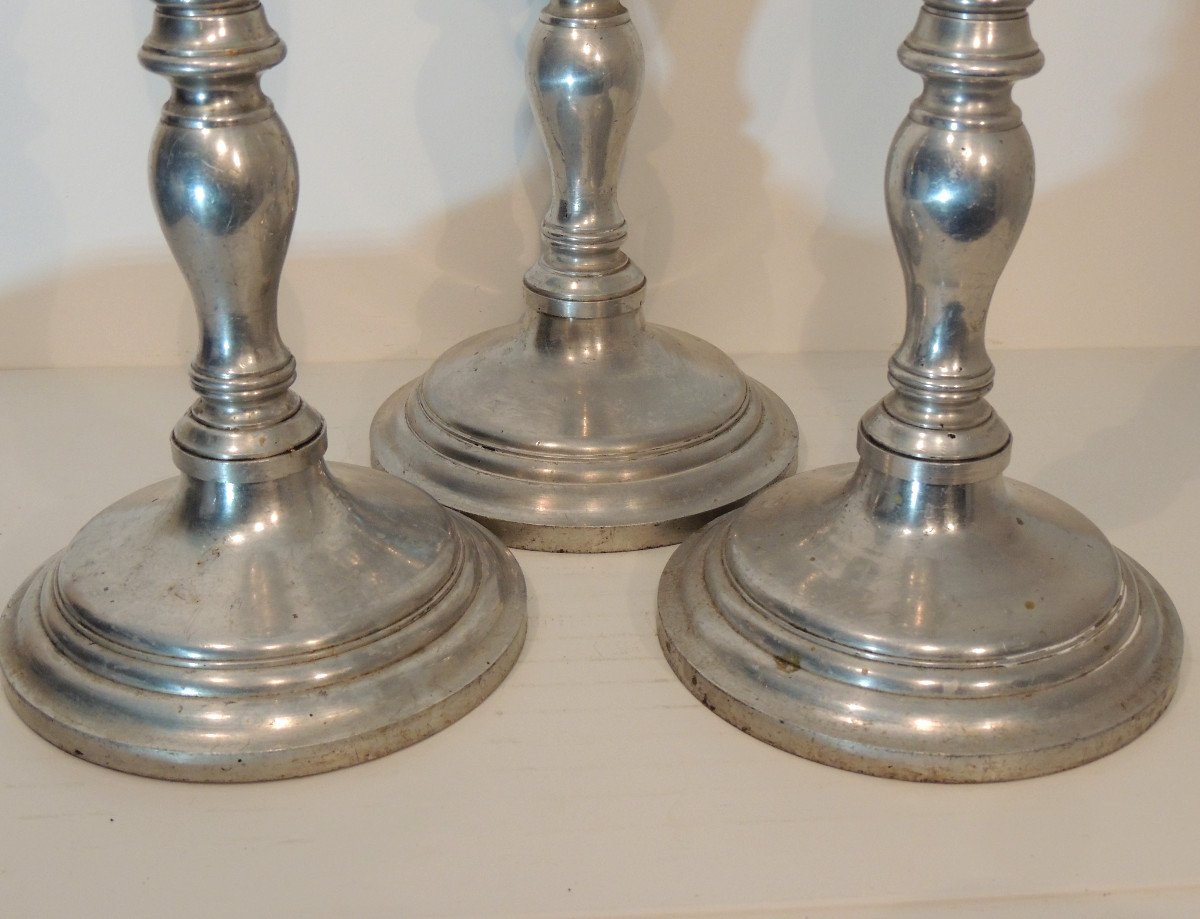 Candlestick Holder, 3 Aluminum Candlestick Holders, 51 Cm High Each, Candlesticks, 20th Century-photo-3