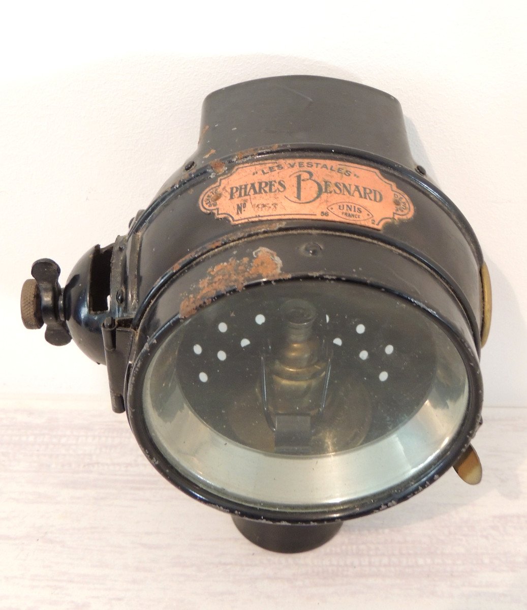 Pair Of Besnard Automobile Headlights "les Vestales" No. 1853 United France, 19th Century Car Part-photo-2