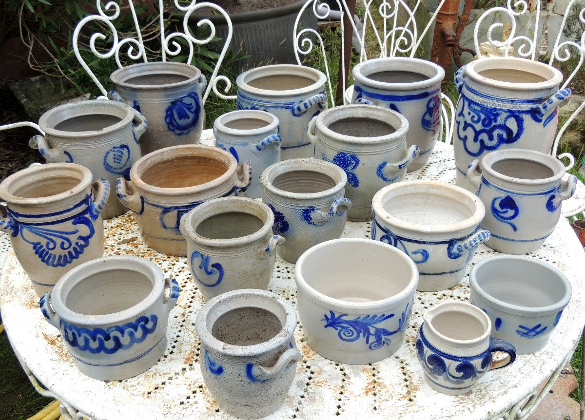 Pottery, 18 Alsatian Pots In Blue-grey Glazed Stoneware (betschdorf) From The 19th And 20th Centuries-photo-2