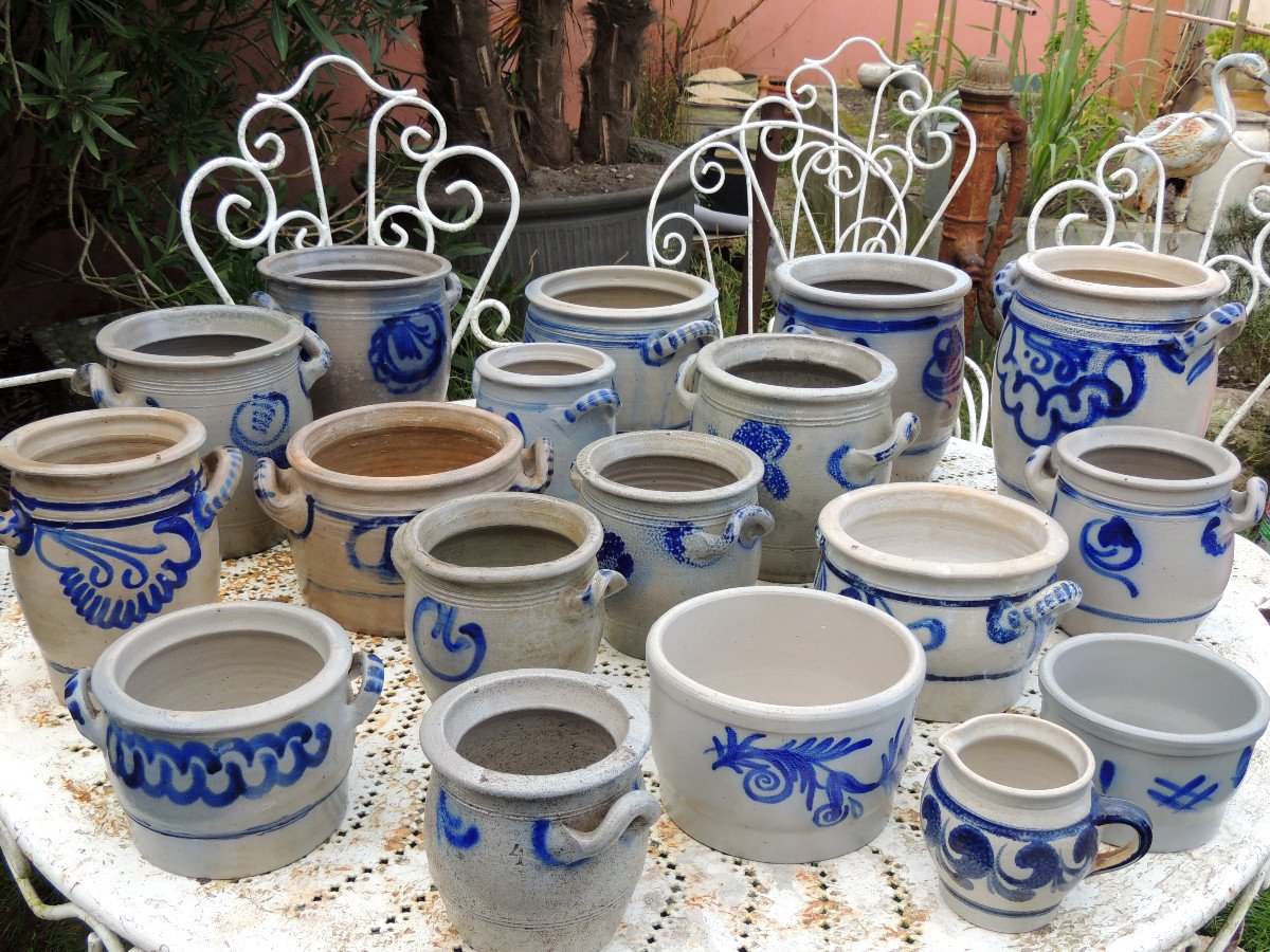 Pottery, 18 Alsatian Pots In Blue-grey Glazed Stoneware (betschdorf) From The 19th And 20th Centuries-photo-3