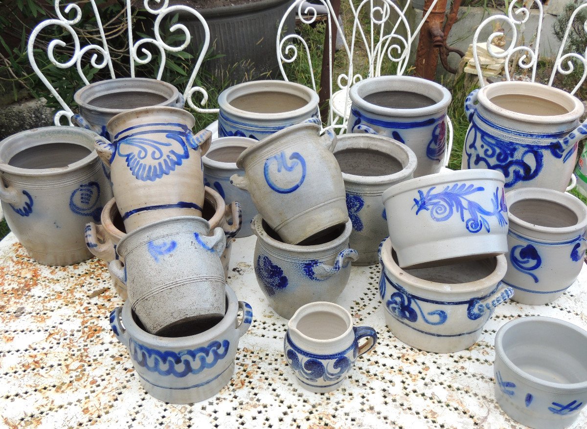 Pottery, 18 Alsatian Pots In Blue-grey Glazed Stoneware (betschdorf) From The 19th And 20th Centuries-photo-4