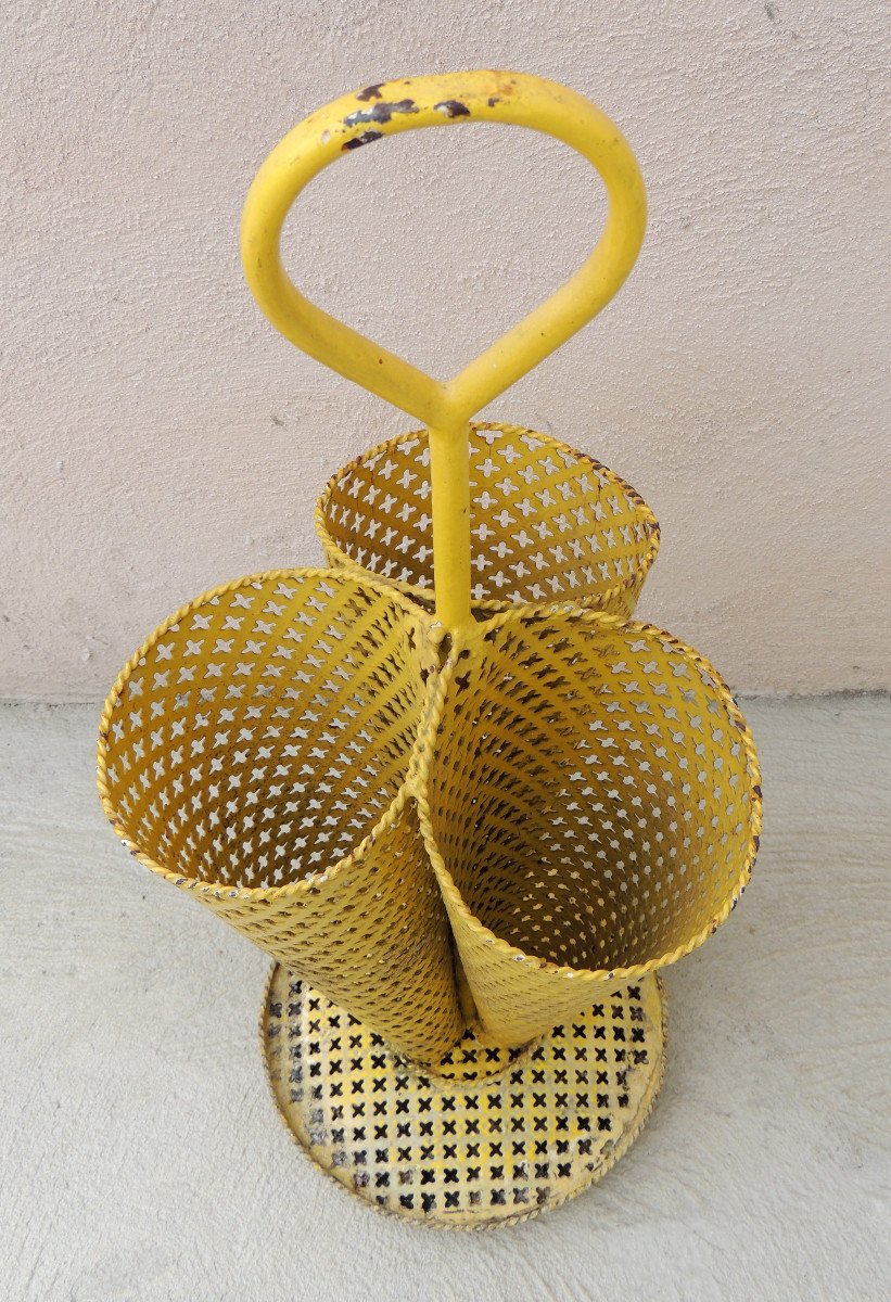 Porte Parapluie , Porte Canne à Trois Compartiments , Tole Perforée de Mathieu Matégot , 20 ème-photo-1