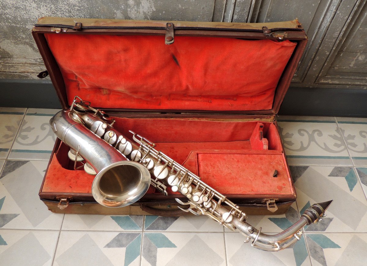 Antique Saxophone, Andrieu. Frères Paris, Original Suitcase, Musical Instrument, 20th Century-photo-2