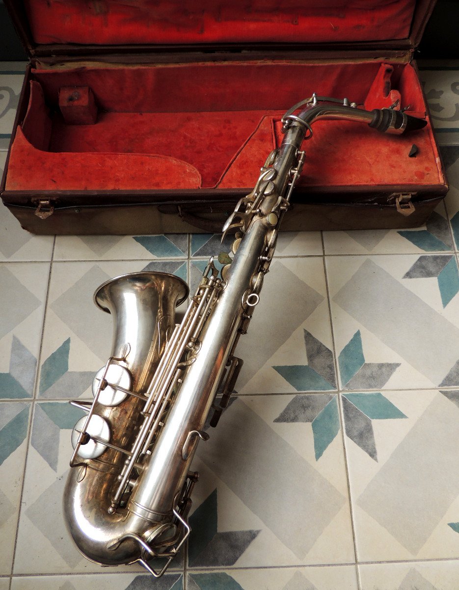 Antique Saxophone, Andrieu. Frères Paris, Original Suitcase, Musical Instrument, 20th Century-photo-3